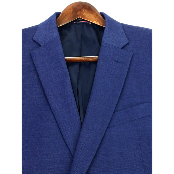 40R Tommy Hilfiger Mens 2 Button Blazer Jacket Pindot Navy Powder Blue - Picture 11 of 13